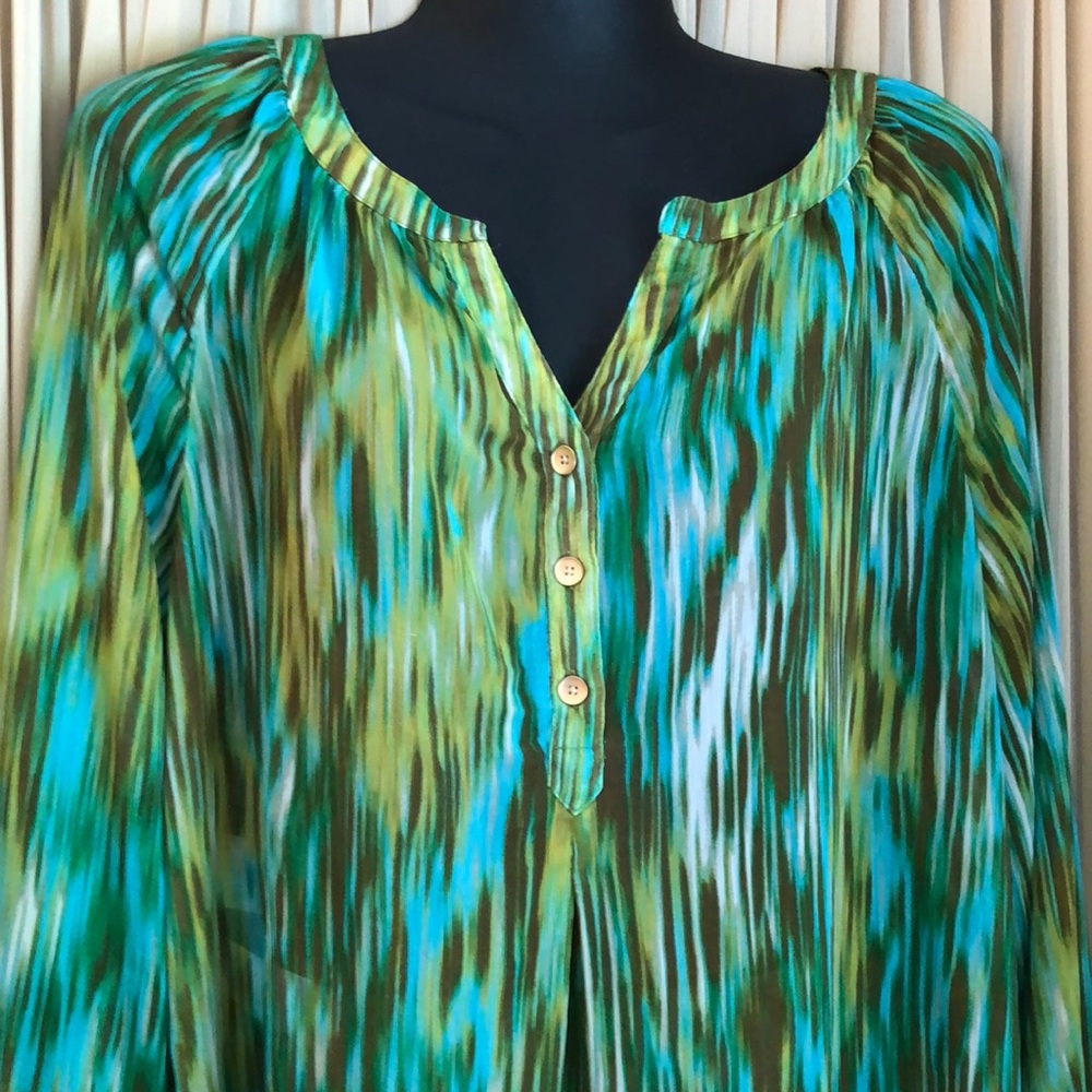 Large Green Blouse Sheer Jones New York 💙